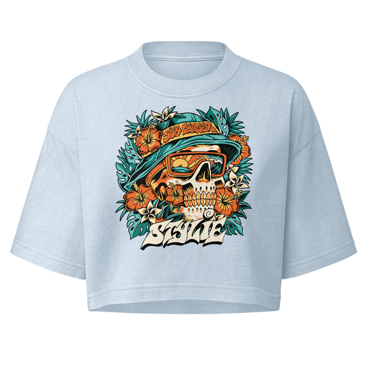 Sun Chaser Women's Cropped Tee (Light Washed Denim)
