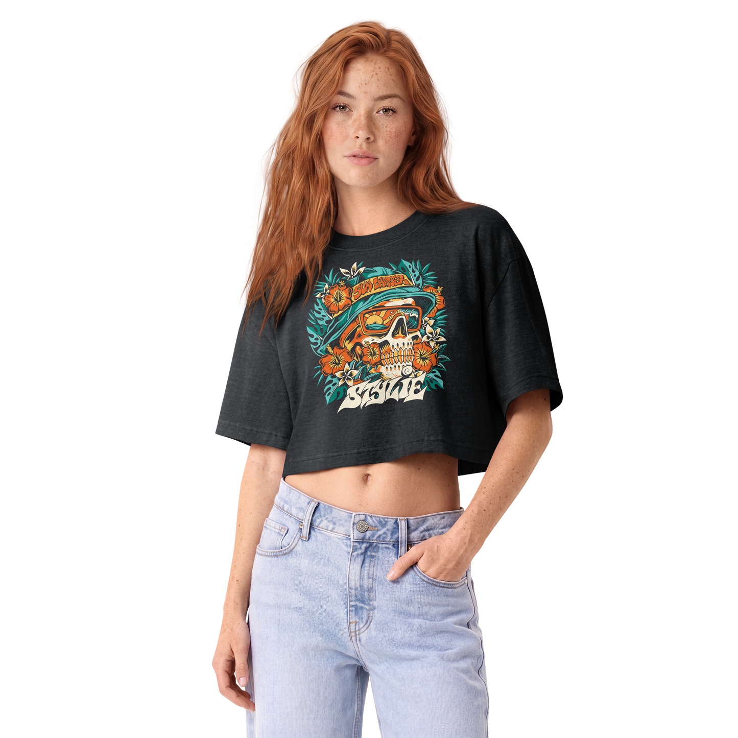Sun Chaser Women's Cropped Top (Washed Black)